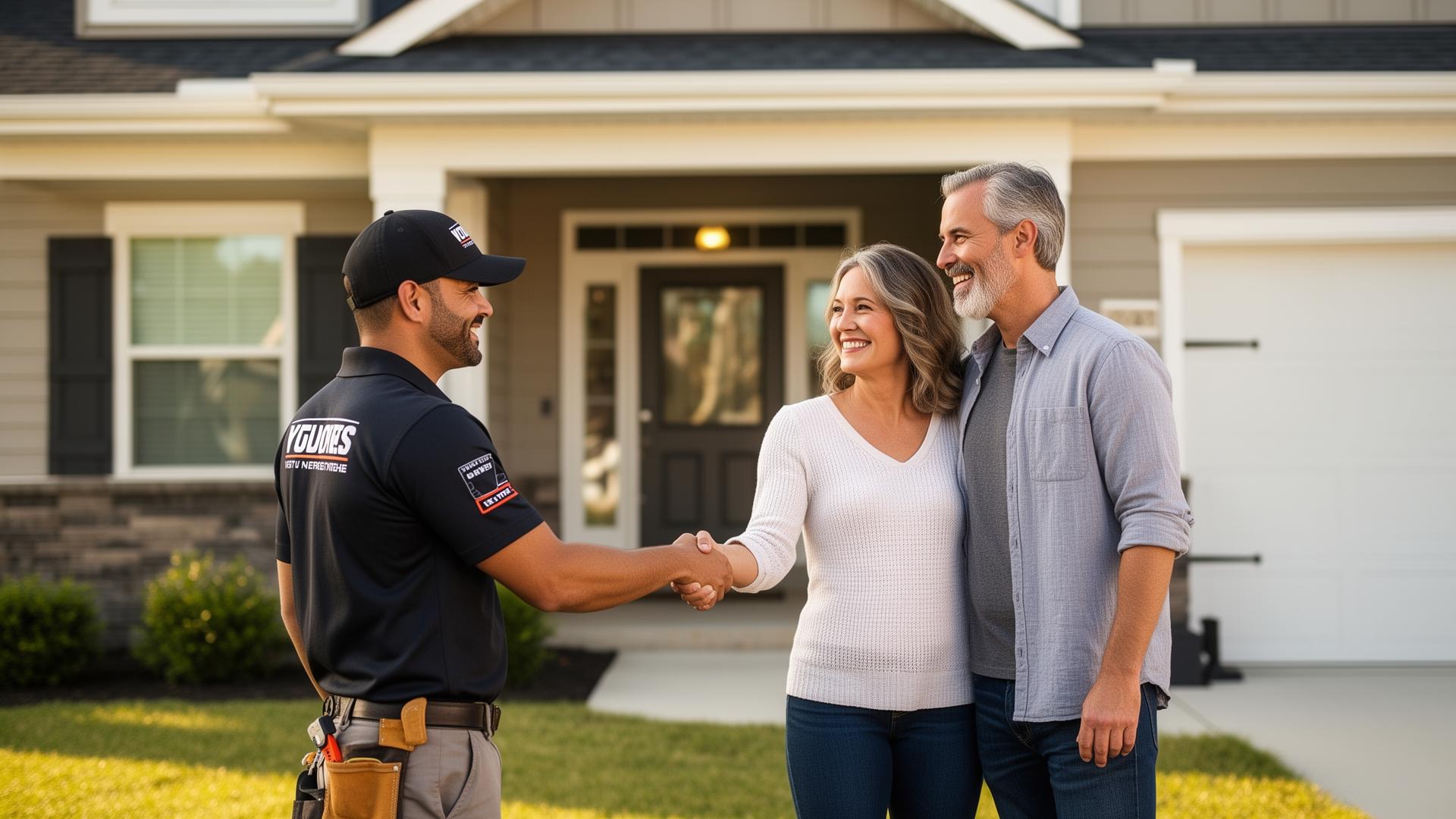 Homeowners shaking hands with a licensed home service professional